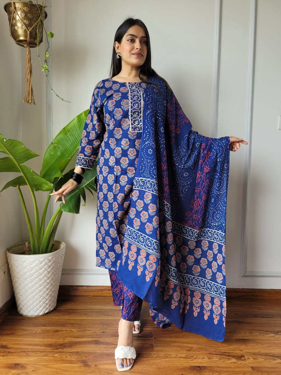 Premium Quality Handblock Print Cotton Suits Kurti Pant Dupatta Set
