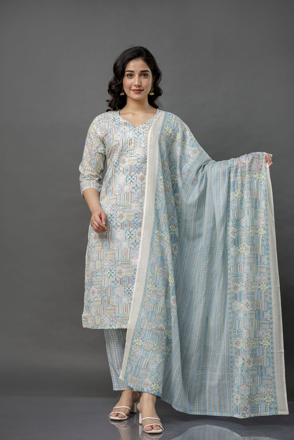 Jaipuri suits cotton kurti pant dupatta sanganeri print dress