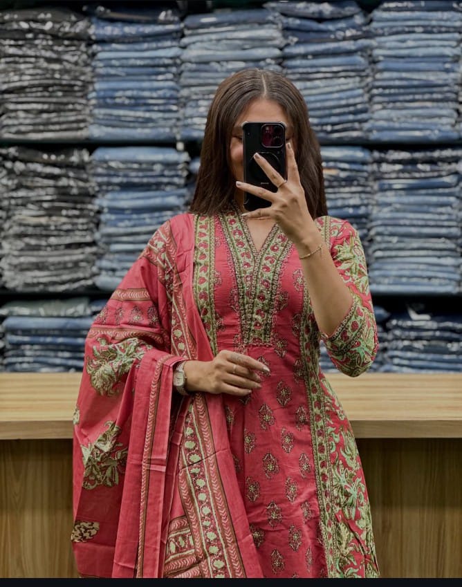 A Line plazzo set vibrant floral handblock print