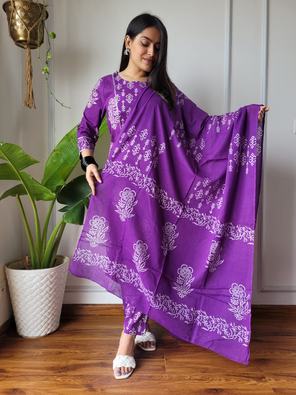 Premium Quality Handblock Print Cotton Suits Kurti Pant Dupatta Set