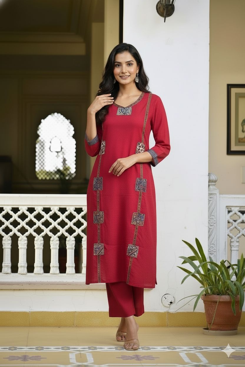 Cotton Kurti Pant with beautiful patch work
