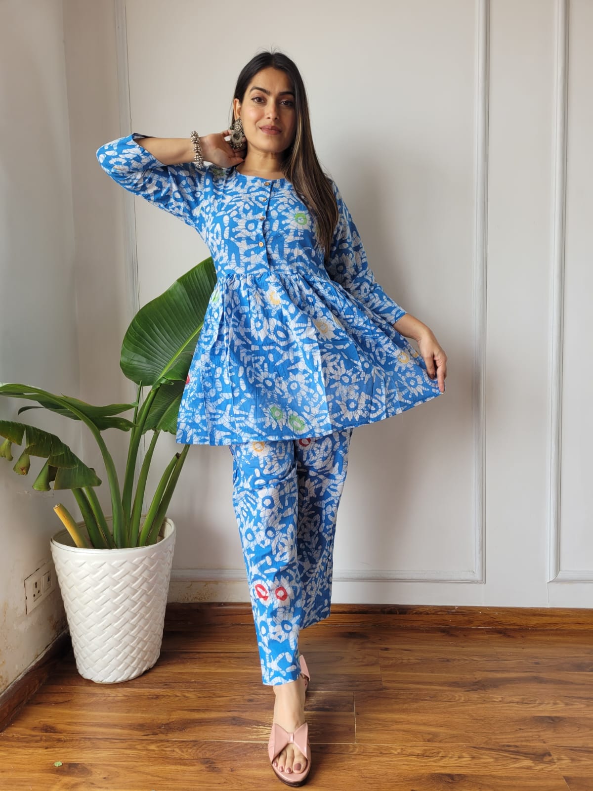 Cotton Handblock Print Women Co-ord Sets Kurti Pant