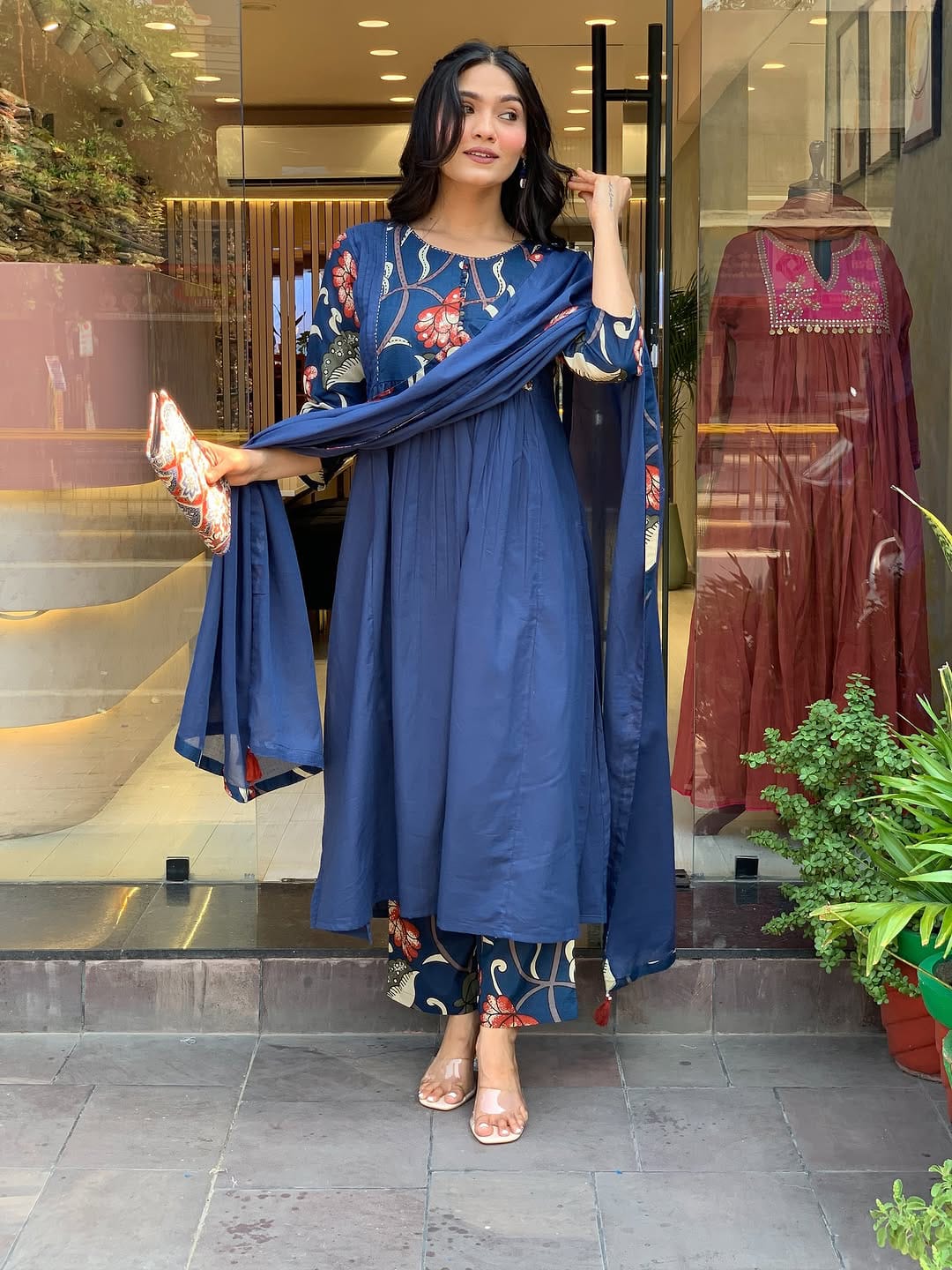 Heavy Kurti Pant Dupatta suit set which is beautiful decorated with intricate hand embroidery