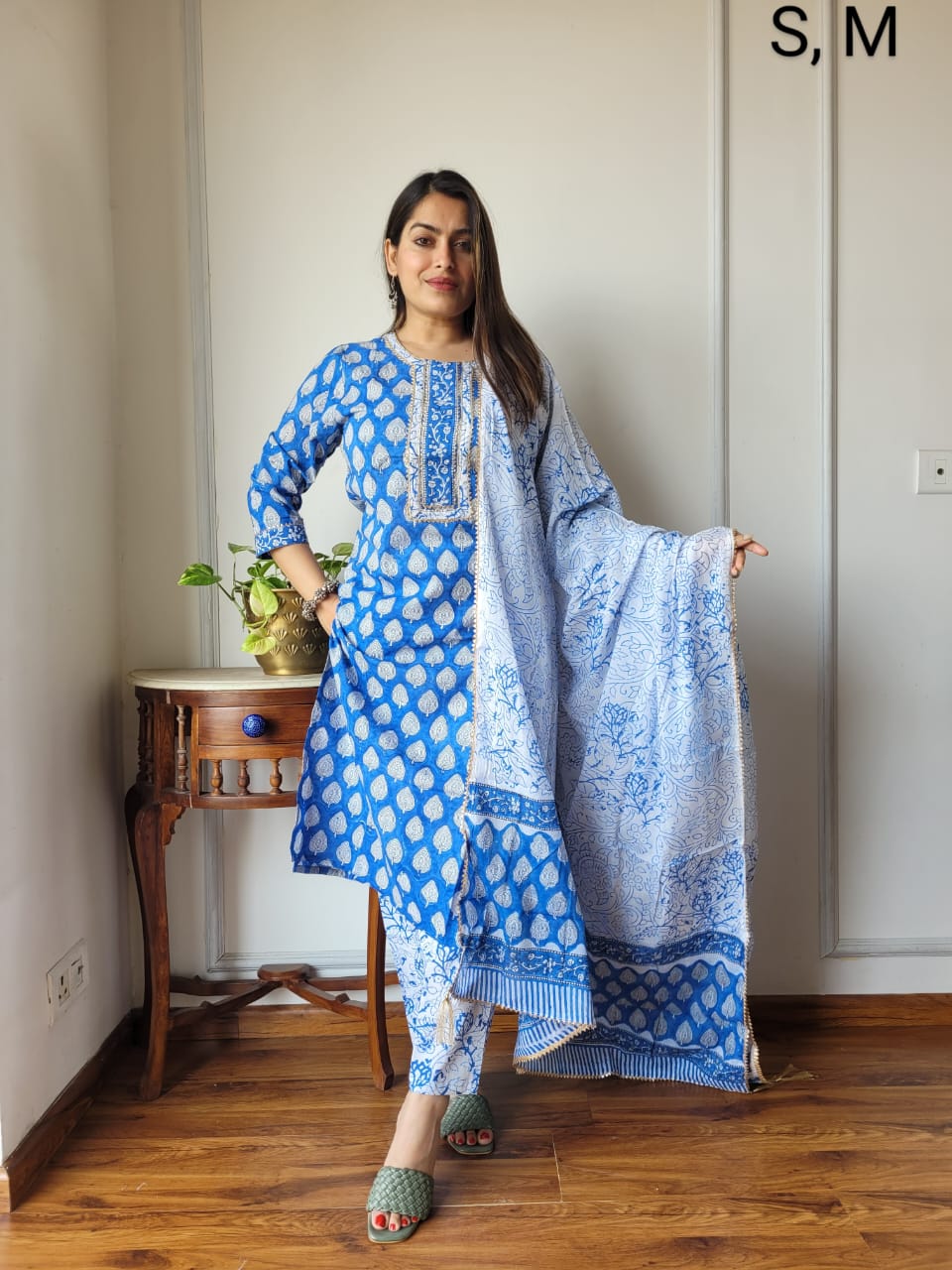 Premium Quality Handblock Print Cotton Suits Kurti Pant Dupatta Set