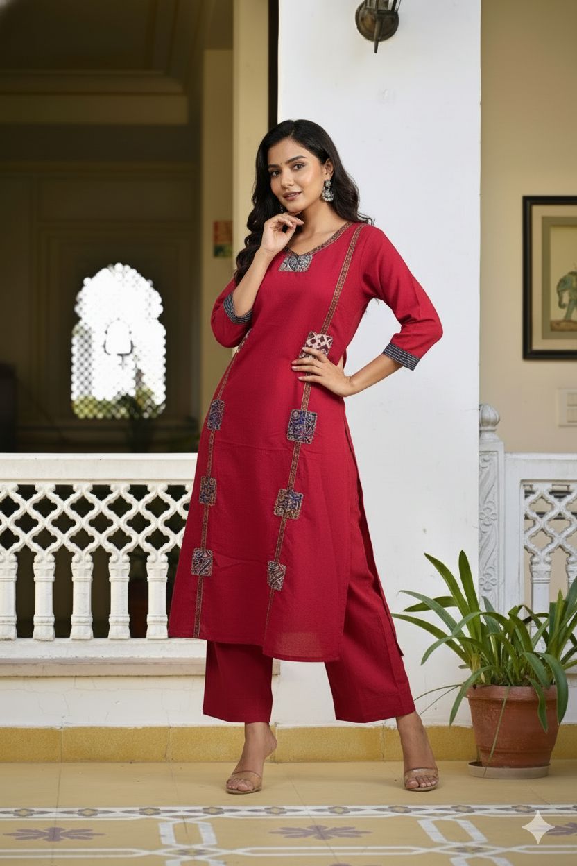 Cotton Kurti Pant with beautiful patch work