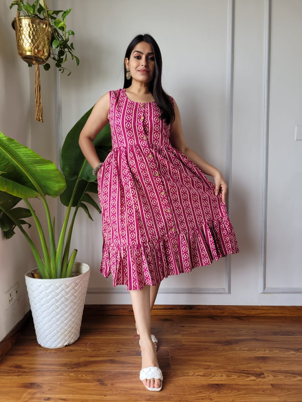 Premium Handblock Print Original Cotton Kurtis Sleeveless One Piece Dress