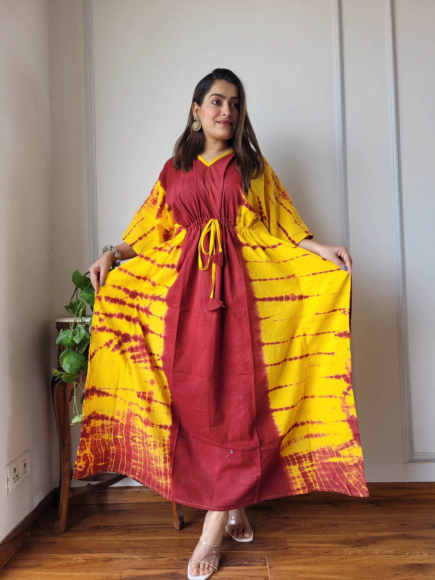 Pure Cotton Handblock Print Kaftan Maxi Night Wear Lounge Wear Night Gown Dress