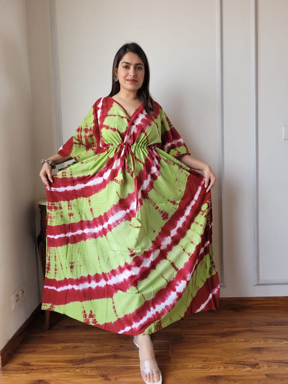 Pure Cotton Handblock Print Kaftan Maxi Night Wear Lounge Wear Night Gown Dress