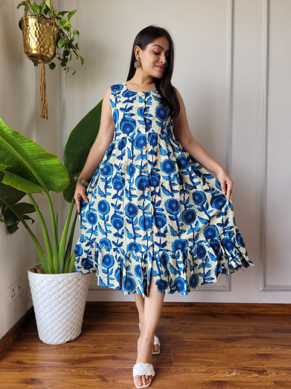 Premium Handblock Print Original Cotton Kurtis Sleeveless One Piece Dress