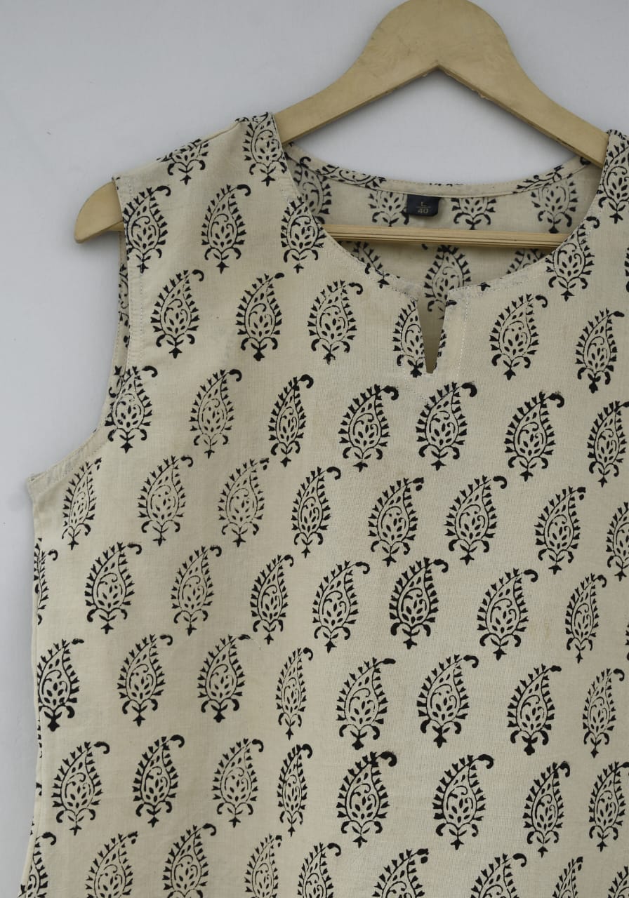 Cotton sleeveless tops kurti handblock print handmade natural colors
