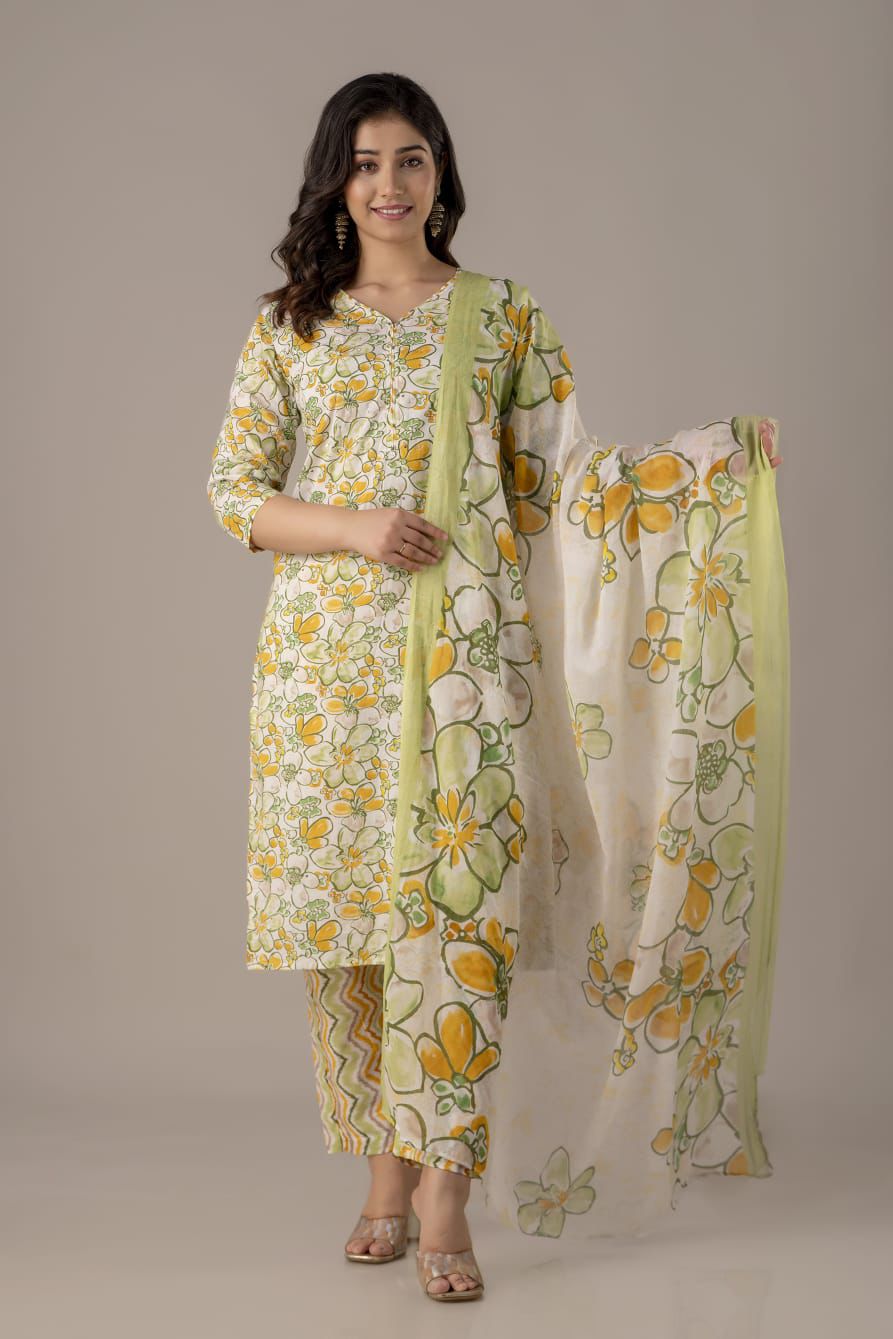 Jaipuri suits cotton kurti pant dupatta sanganeri print dress