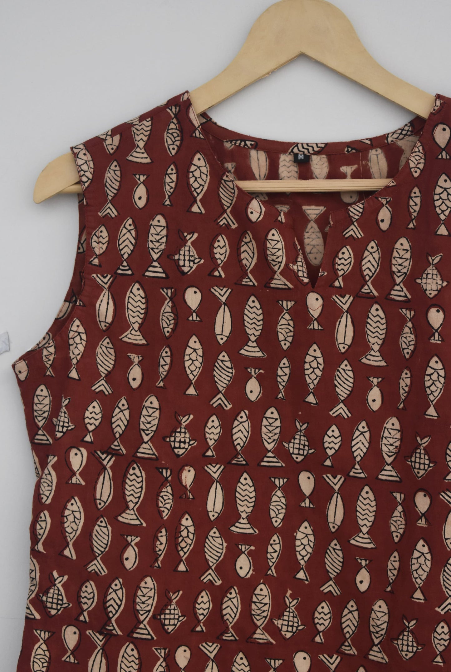 Cotton sleeveless tops kurti handblock print handmade natural colors
