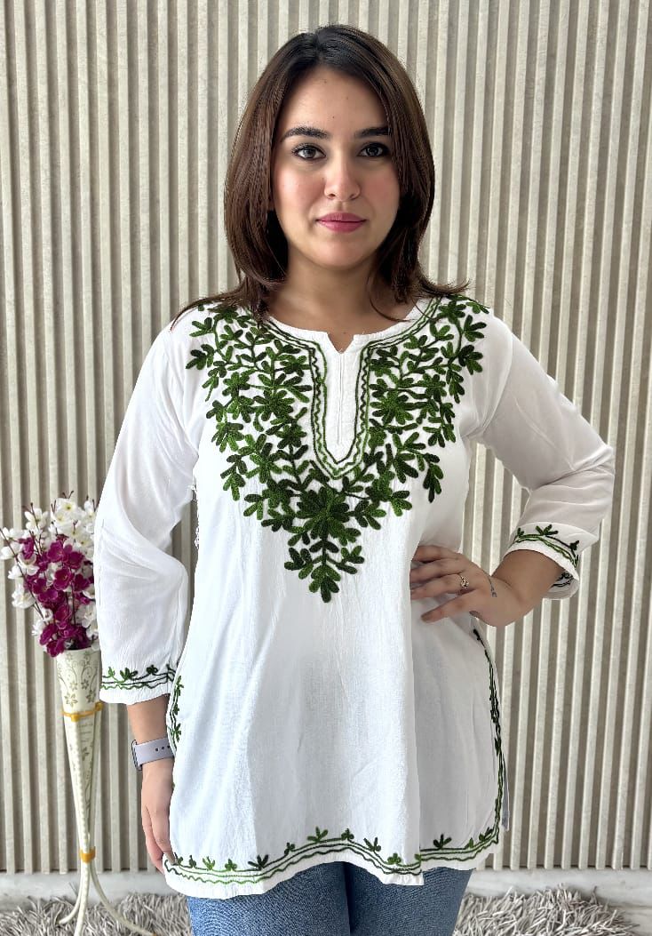PREMIUM AARI EMBROIDERED FANCY RAYON KURTI WITH MODISH DESIGN AND COMFY FABRIC TO WEAR